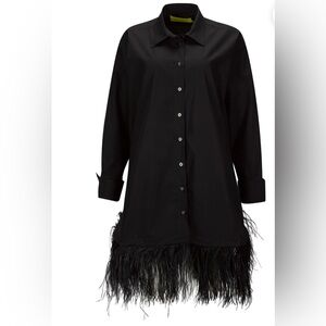 Marques Almeida BLACK FEATHER HEM SHIRT DRESS